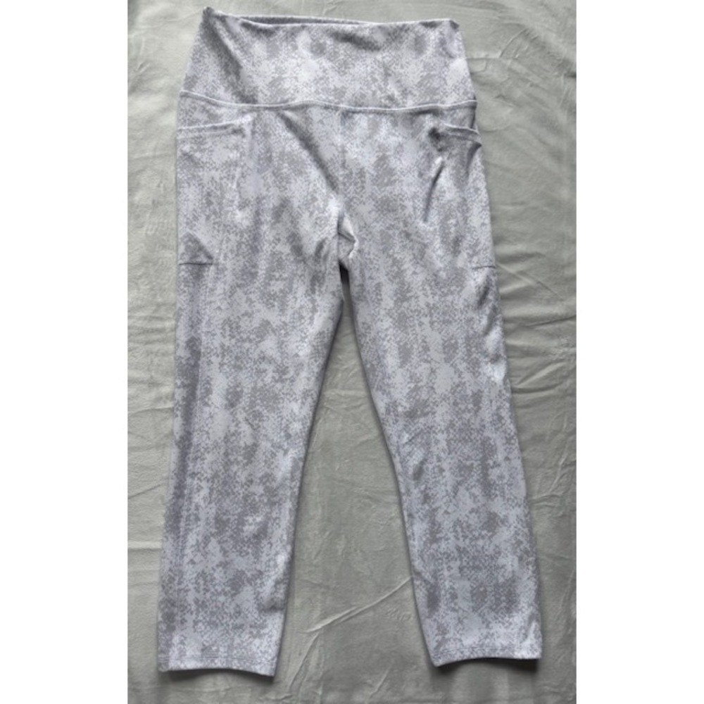 RBX Active Womens Snakeskin Print High Waist Flare Leggings with Pockets Grey L - Picture 2 of 5